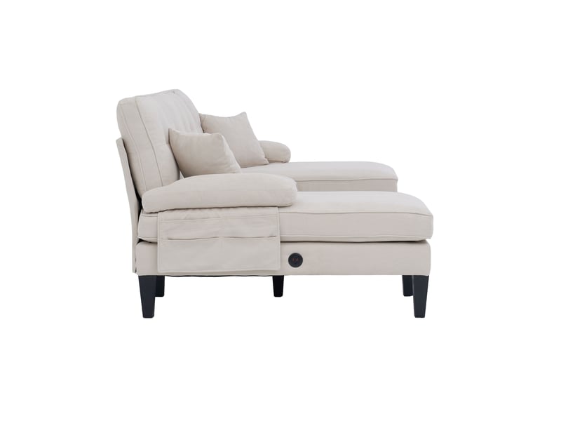  Canapé d’angle en tissu coton et lin beige, 4 places, 250 cm, panoramique, avec rangement W2845S00305 - Conforama R