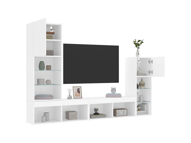  Unités murales tv avec led 4 pcs blanc bois d'ingénierie shl61985  - Conforama E