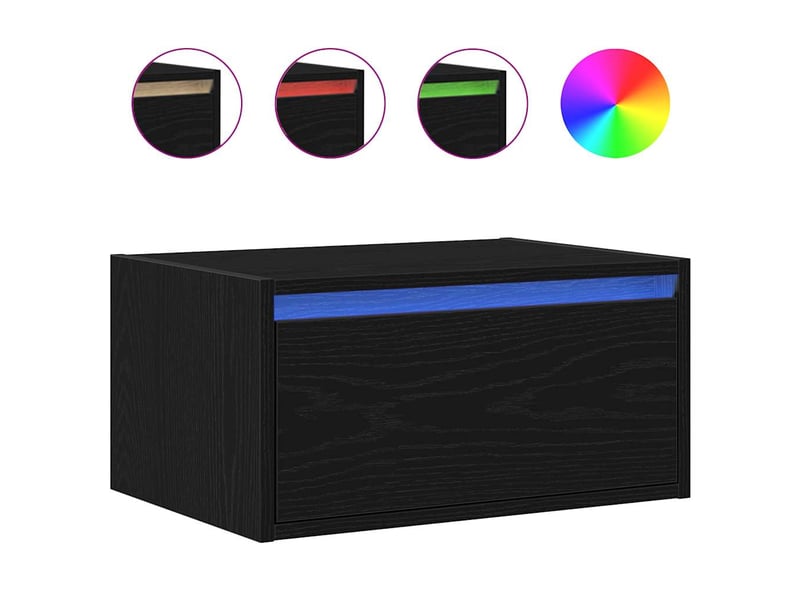 Table de chevet, table d'appoint murale avec lumières led chêne noir - Conforama A
