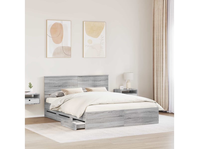  Lit double- lit adulte -  cadre de lit gris sonoma 160 x 200 cm bois ingénierie  - Conforama B