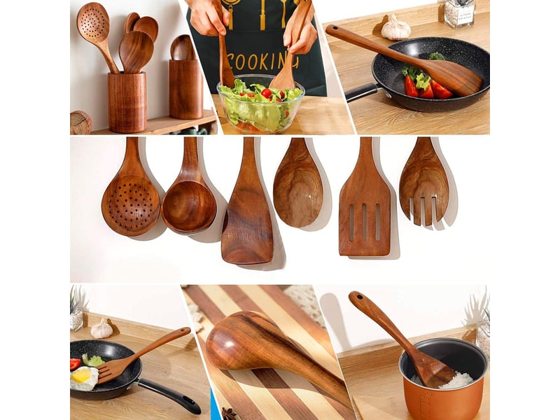  Set d'ustensiles de cuisine 7 pièces en bois marron chicfurn  - Conforama W