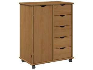 Caisson roulant de bureau, meuble de rangement 63,5 x 39 x 79 cm bois de pin massif
