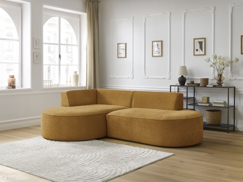Bobochic canapé d'angle fixe rousseau tissu texturé jaune angle gauche ROUSSEAU - Conforama C