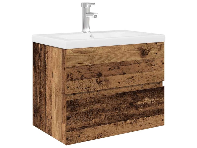 Meuble de lavabo avec bassin et robinet intégrés vieux bois shl8478 - Conforama A