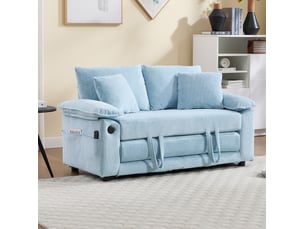 Canapé convertible 3 en 1 deux places avec couchage dépliant et poches latérales en chenille bleu