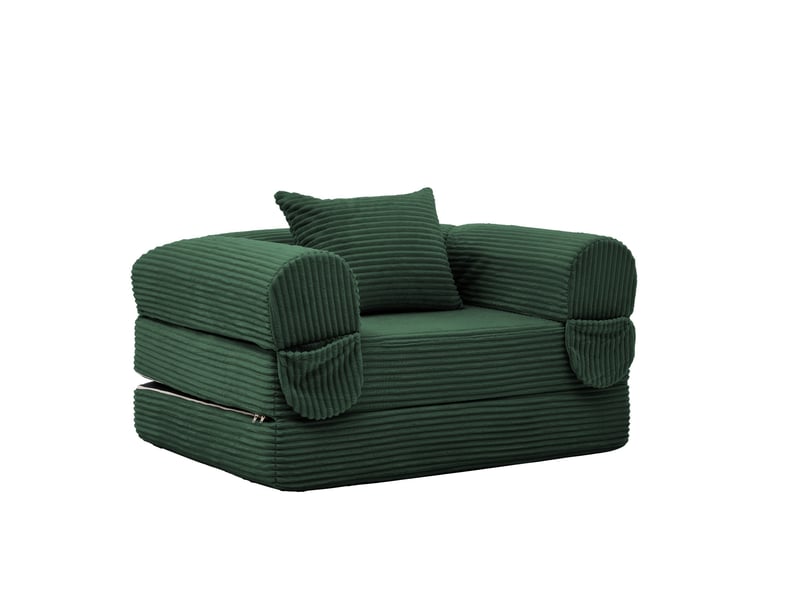  Canapé convertible 1 place en velours côtelé vert, fauteuil-lit compact avec coussin assorti, pour petit espace  - Conforama A