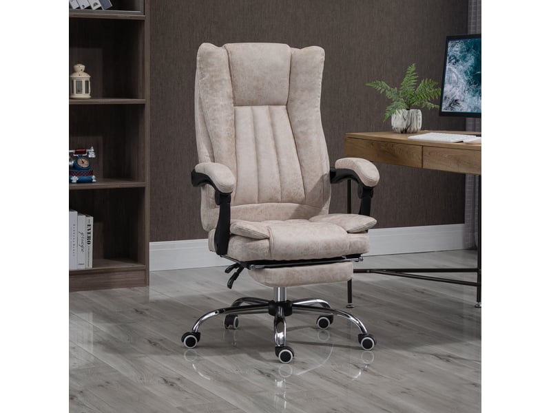  Chaise de bureau pivotante beige en tissu, inclinable à 135° avec repose-pieds et hauteur réglable  - Conforama B