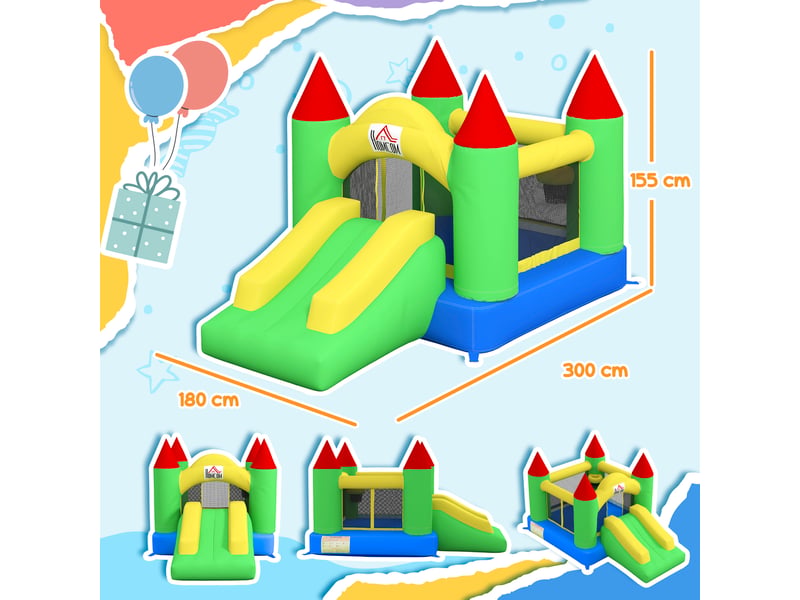  Château gonflable avec toboggan et filet de sécurité, jusqu'à 100 kg, 3-10 ans, 300 x 180 x 160 cm  - Conforama E