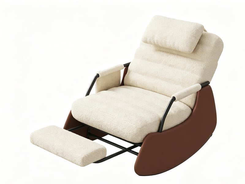  Fauteuil à bascule en laine d'agneau beige – avec repose-pieds – dossier réglable en trois positions – coussin d'assise épais – design ergonomique  - Conforama A