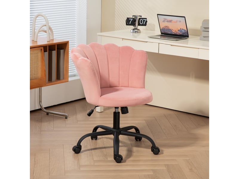  Chaise de bureau sans accoudoirs à dossier pétale, hauteur réglable, revêtement en velours, rose  - Conforama D