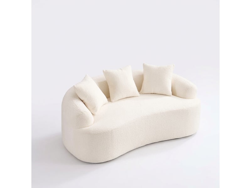 Canapé droit incurvé 2 places avec 3 coussins | style contemporain moderne tissu chenille | ressorts ensachés sans montage compressé - blanc cassé - Conforama A