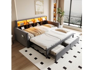 Lit extensible 90x190 cm <strong></strong>  <strong></strong> coloris gris