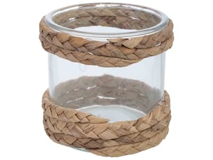 Bougeoir en verre recouvert de fibres naturelles marron d11.5x11.5h cm