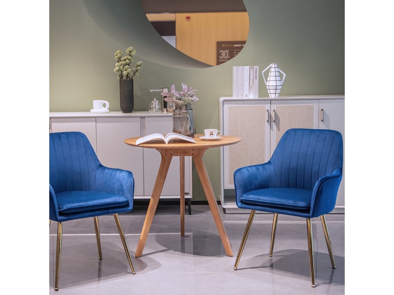  Chaise de salle à manger lot de 2 avec accoudoirs - lpospi - coussin amovible, structure métallique, tissu - bleu  - Conforama B