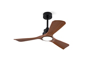 Ventilateur de plafond 107 cm éclairage led dimmable bois massif noir et noyer foncé réversible télécommande minuterie et mémoire