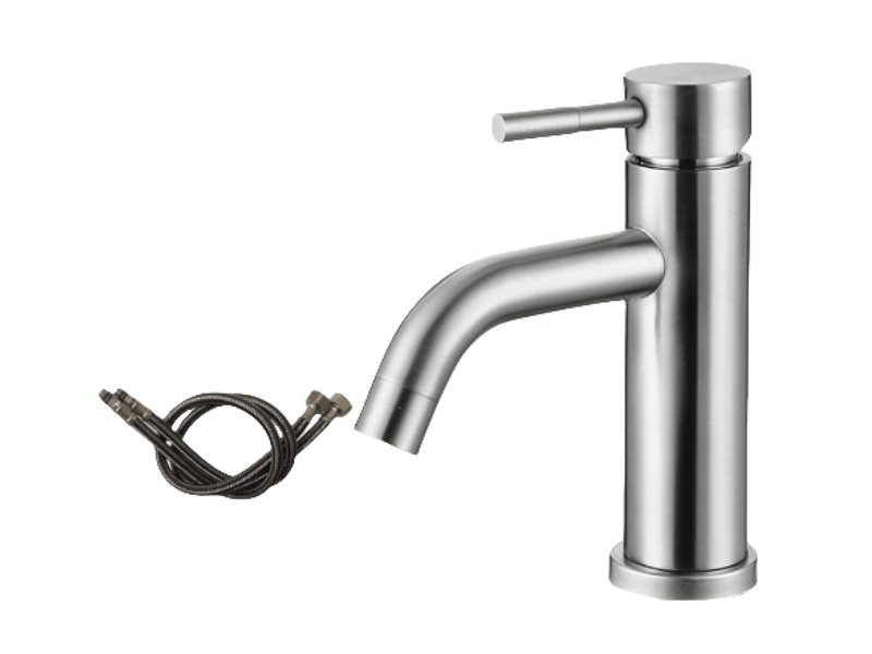  Robinet de lavabo moderne, mitigeur monocommande en acier inoxydable, valve céramique silencieuse, eau chaude et froide, finition grise, deux flexible QA000109 - Conforama A