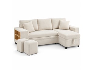 Canapé d'angle réversible convertible 3 places Velours côtelé beige avec coffre de rangement