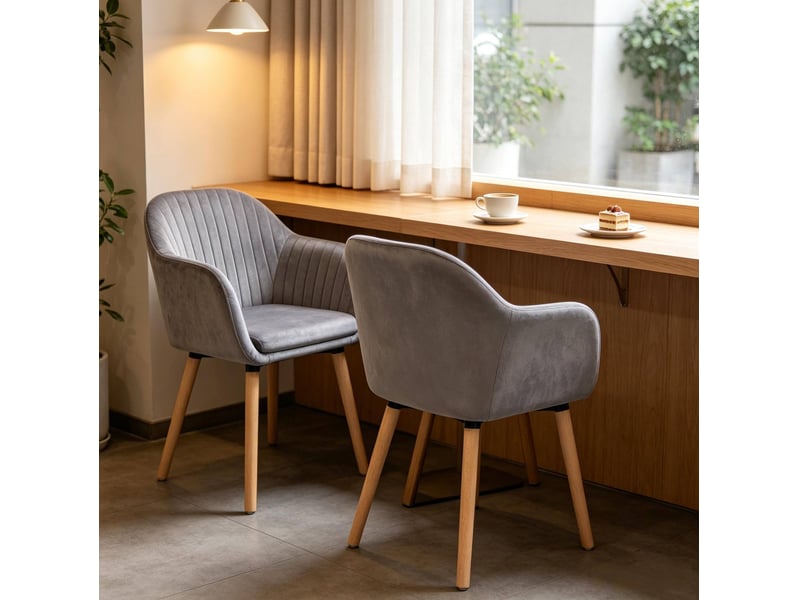  Lot de 2 chaises de salle à manger 42x50x81 cm – gris foncé – velours avec accoudoirs et pieds en bois  - Conforama B