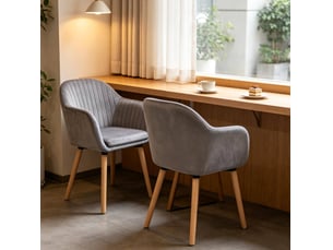 Lot de 2 chaises de salle à manger 42x50x81 cm – gris foncé – velours avec accoudoirs et pieds en bois