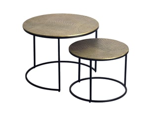 Finebuy table gigogne en métal or, lot de 2 rondes - table basse plateaux en aluminium avec motif - table d'appoint canapé en alu moderne - table de salon piètement en fer fait main