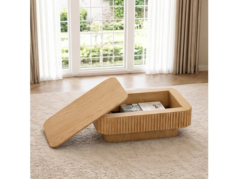  Table basse relevable avec grand espace de rangement, style moderne, pour salon, 105 × 25 × 67 cm, bois naturel  - Conforama D