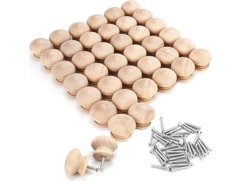  Ensemble de 40 boutons en bois de bouleau naturel 3,4 x 2,5 cm, poignées pour armoires, tiroirs et meubles avec vis.  - Conforama A