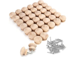 Ensemble de 40 boutons en bois de bouleau naturel 3,4 x 2,5 cm, poignées pour armoires, tiroirs et meubles avec vis.