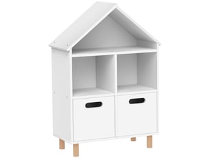 Bibliothèque enfants meuble de rangement enfants 3 niveaux avec deux tiroirs forme de maison blanc 63,7 x 29,7 x 89 cm