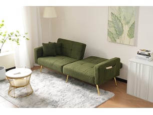 Canapé droit convertible OKWISH 2 places Tissu vert