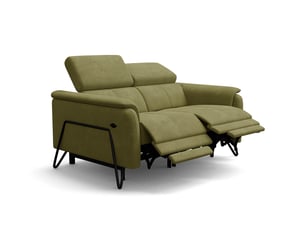 Canapé 2 places roden, 2x relax, tissu velours olive