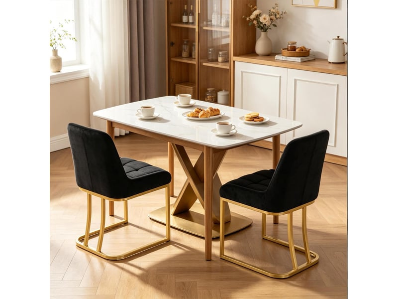  Lot de 2 chaises de salle à manger 52.5x42.5x 84cm dossier confortable pieds réglables acier noir  - Conforama D