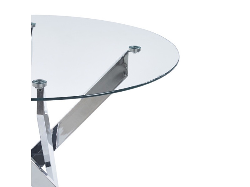  Table à manger ronde en verre trempé, pieds croisés chromés – design moderne et gain de place, 80×80×75 cm  - Conforama E