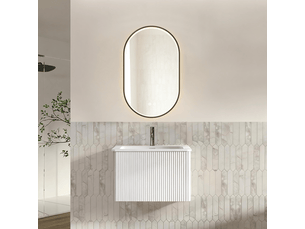 Ensemble meuble de salle de bain 60 cm avec vasque, miroir led 50x80 cm, blanc