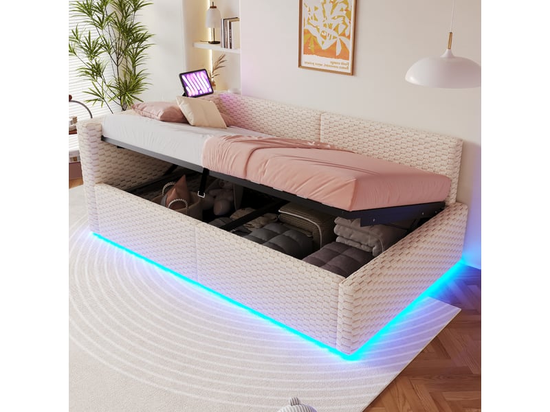 Lit capitonné en velours beige 90 x 200 cm - Conforama B