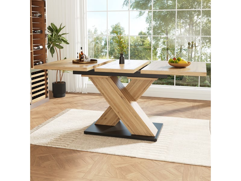  Table à manger extensible 119-158,5x80 cm, 6-8 personnes, avec rallonge intégrée, pieds croisés, mdf - bois naturel  - Conforama C