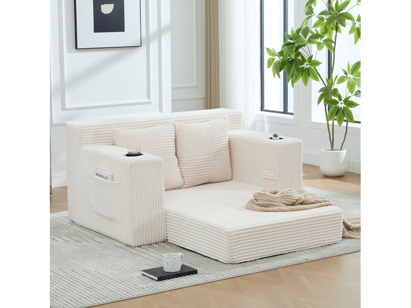 Canapé-lit 2 places avec pouf et poches latérales homvra - Conforama C