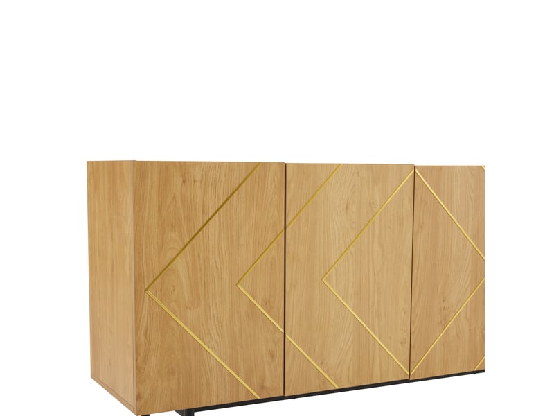 Buffet à 4 portes avec étagères réglables et détails métalliques, en panneaux de particules, coloris naturel, 160 × 40 × 78 cm - Conforama E