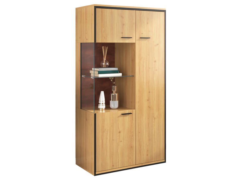  Vitrine en bois led moderne 77,5 × 40 × 150 cm, meuble vitrine avec portes en verre, étagères et grand rangement naturel, avec rangement modulable CARDUME ESTIVAL - Conforama A