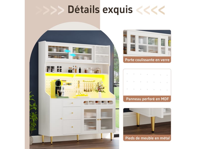  Meuble de cuisine muvano, buffet haut blanc à éclairage led, 145 × 39 × 171 cm  - Conforama B