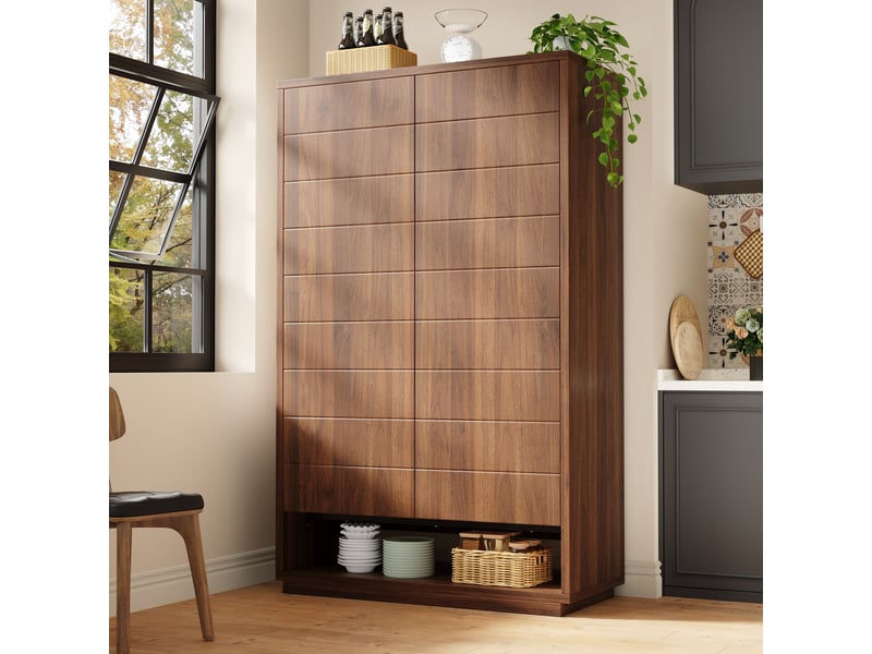  Buffet de cuisine haut effet bois foncé à 2 portes et 8 niveaux, 100 cm Fay Lum - Conforama E
