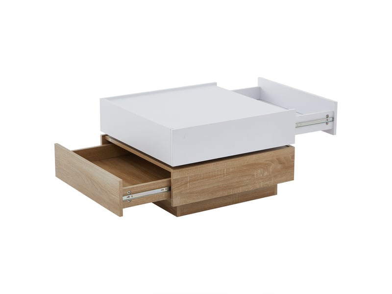  Table basse pivotante à 360 degrés, blanche et noyer, 60 x 60 x 38 cm  - Conforama C
