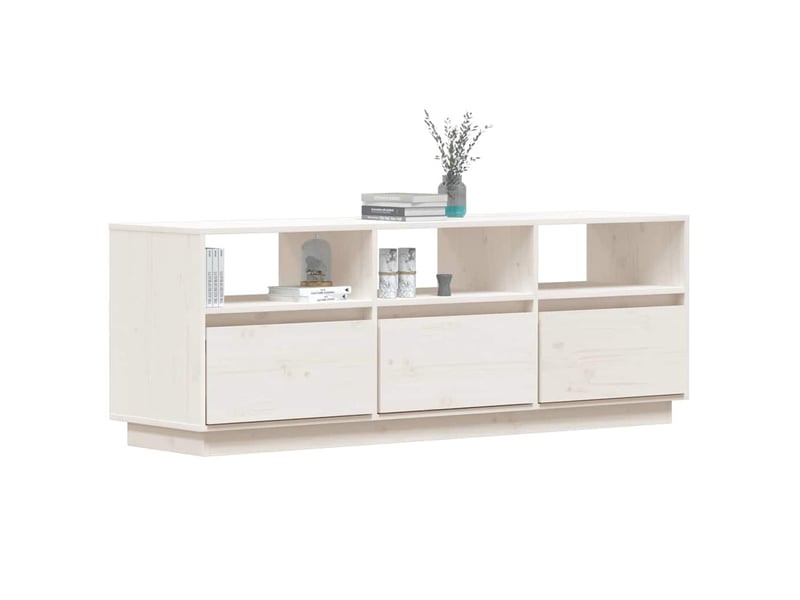  Meuble tv - banc tv - meuble de rangement blanc 140x37x50 cm bois de pin massif  - Conforama D