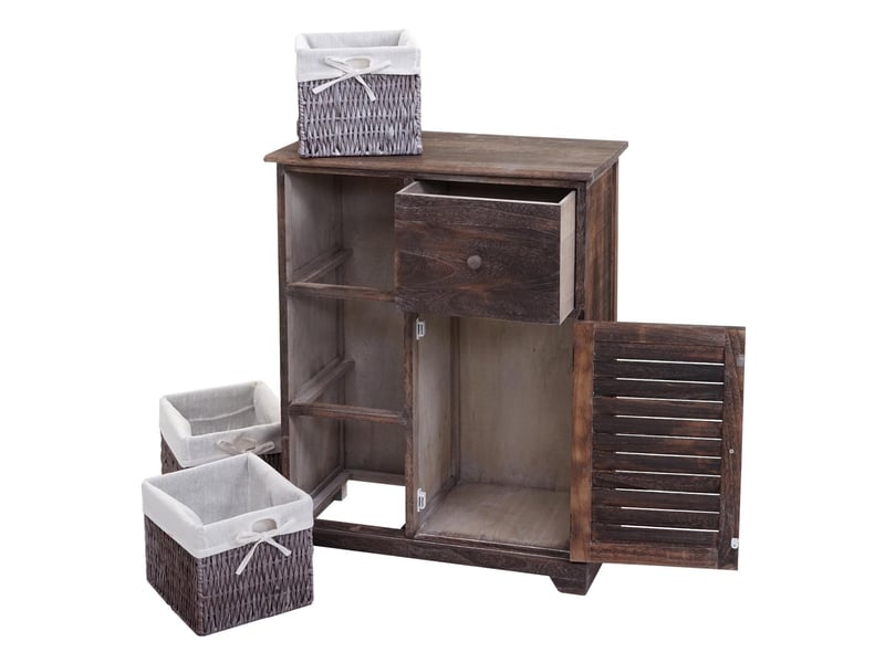  Commode hwc-h21, armoire à tiroirs, tiroir panier en bois massif 80x60x30cm - brun miteux  - Conforama C