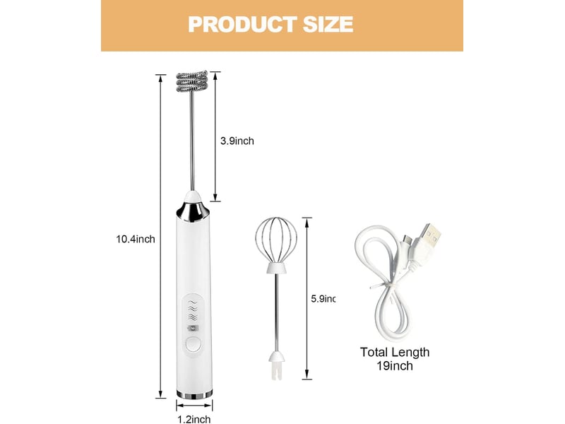  Mousseur à lait électrique portable (blanc) avec 2 têtes, fouet mélangeur à mousse rechargeable par usb, 3 vitesses, idéal pour latte, cappuccino, cho GTR03826 - Conforama B