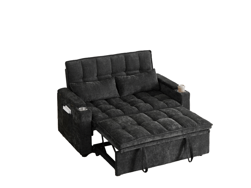  Canapé 2 places 3-en-1, canapé convertible 142x89x89 cm en chenille noire avec rangement  - Conforama R