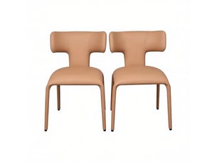 Chaise de salle à manger lot de 2 avec dossier incurvé et assise rembourrée en similicuir marron clair
