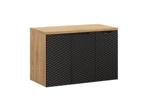 Ensemble de salle de bain yoka noir : meubles sous vasque à placards 90cm + plan vasque