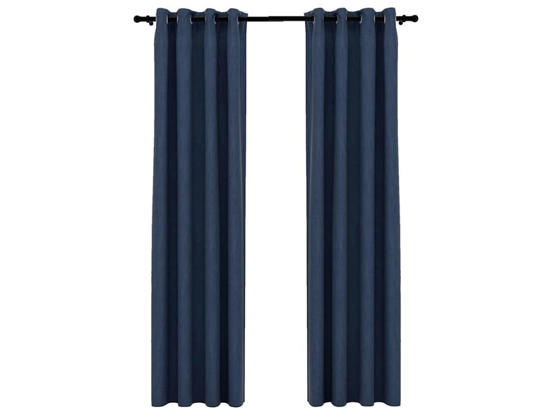  Lot de 2 rideaux occultants, rideaux black-out aspect lin avec œillets bleu 140x225cm cf44520  - Conforama A