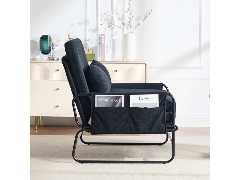  Canapé convertible 2 places - 104x85x92cm - banquette lit pliable dossier réglable tissu chenille et métal - noir  - Conforama C