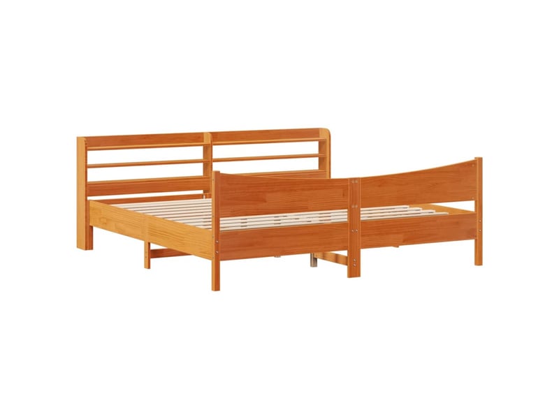  Lit double- lit adulte -  cadre de lit et tête de lit  marron 200x200 cm bois de pin  - Conforama A